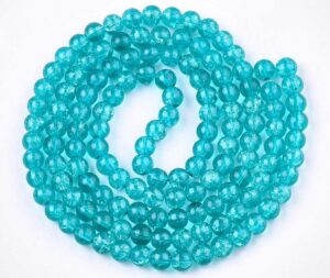 Perles en verre craquelé 4 mm bleu cyan