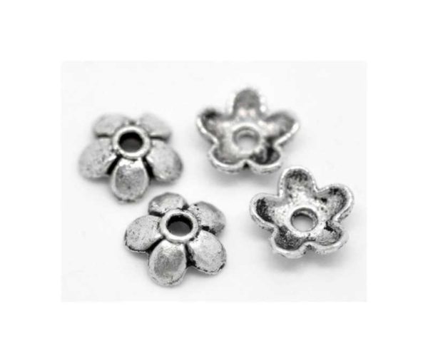 Coupelles de perles fleur a 5 petales 6mm argent vieilli