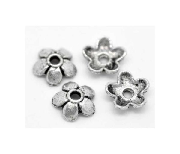 Coupelles de perles fleur a 5 petales 6mm argent vieilli