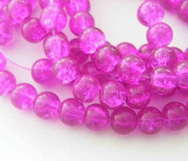 Perles en verre craquelé 6mm fuchsia