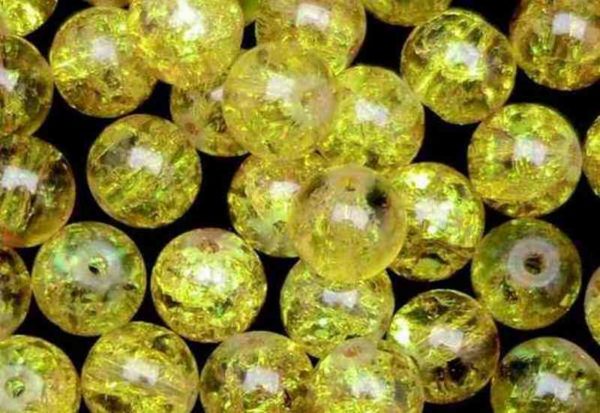 Perles en verre craquelé 6mm jaune citron