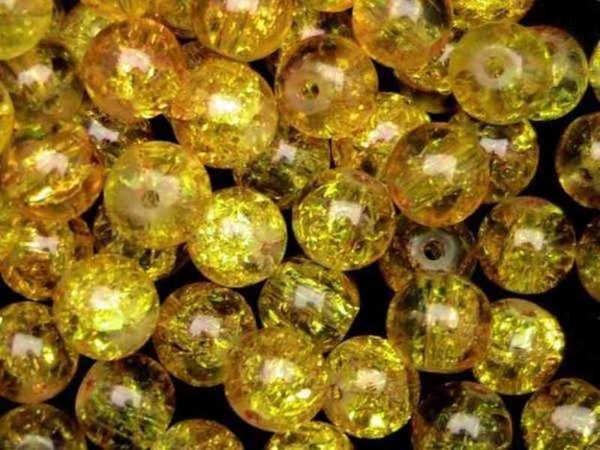 Perles en verre craquelé 6mm jaune foncé