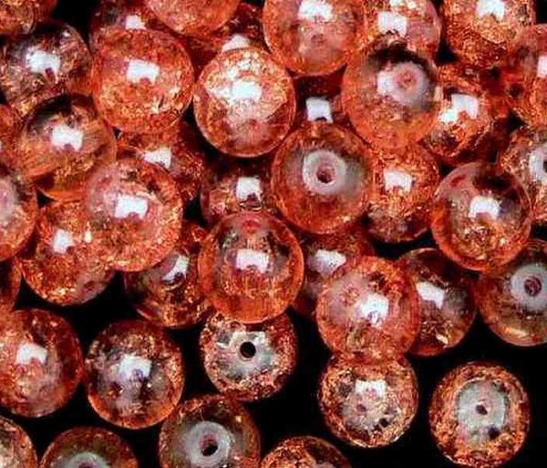 Perles en verre craquelé 6mm orange corail