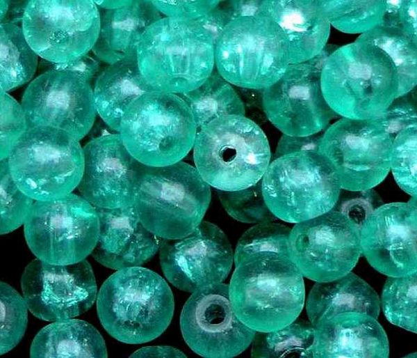 Perles en verre craquelé 4mm vert de mer