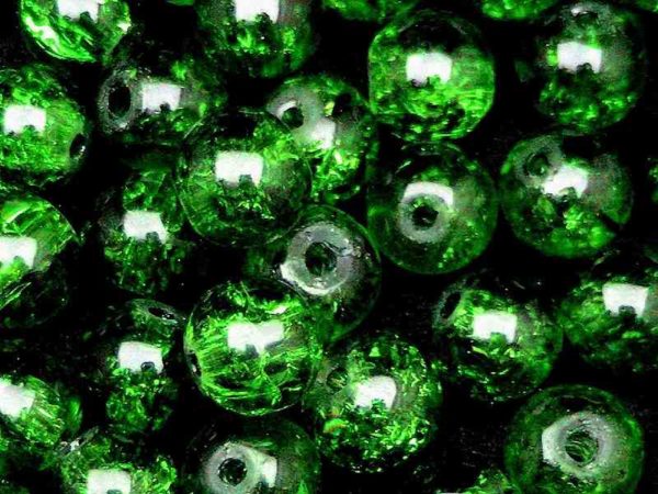 Perles en verre craquelé 4mm vert foncé