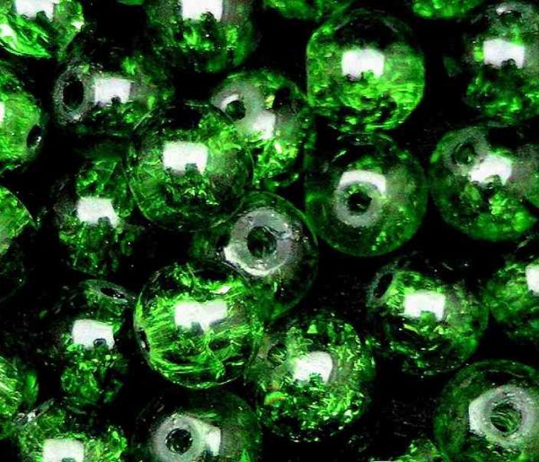 Perles en verre craquelé 4mm vert foncé