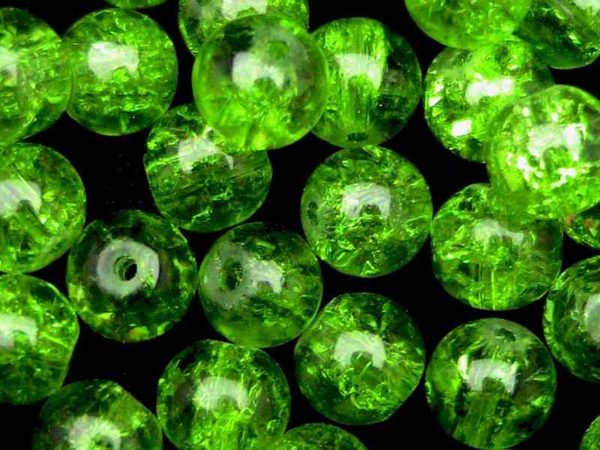 Perles en verre craquelé 4mm vert mousse