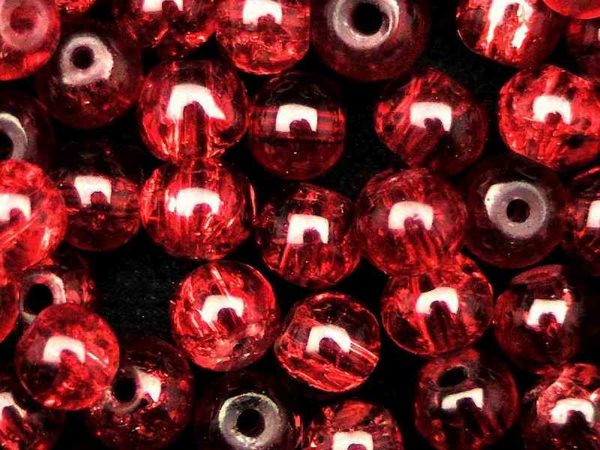 Perles en verre craquelé 6mm rouge