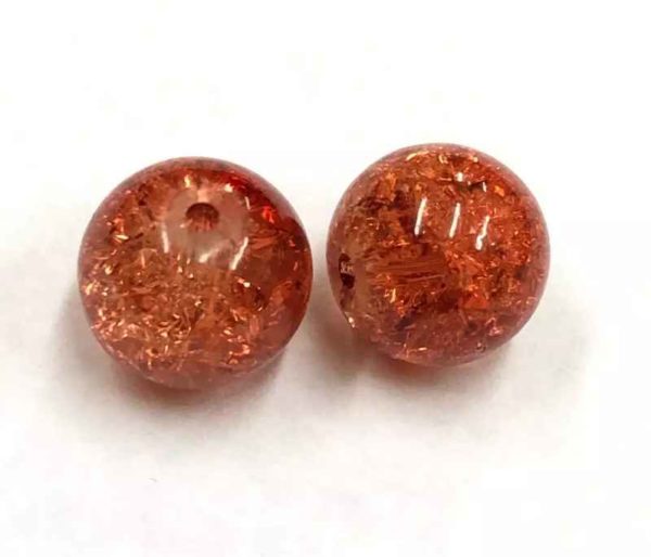 Perles en verre craquelé 4mm ambre foncé