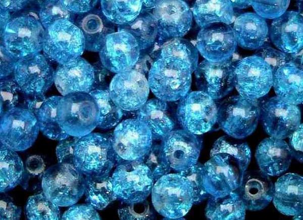 Perles en verre craquelé 6mm bleu azur