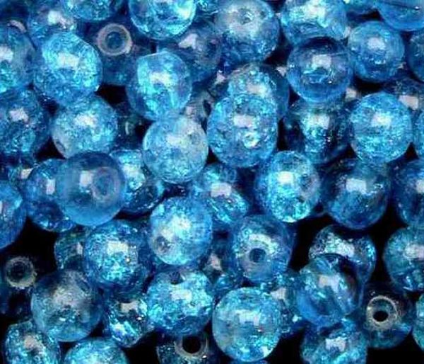 Perles en verre craquelé 6mm bleu azur