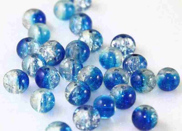 Perles en verre craquelé 4mm bicolores bleu cristal