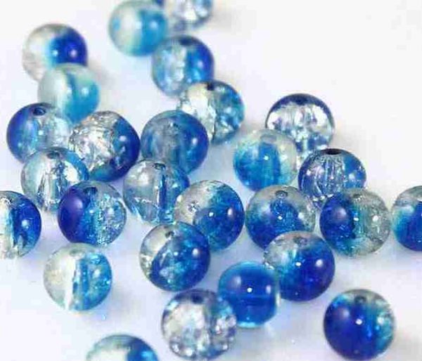 Perles en verre craquelé 4mm bicolores bleu cristal