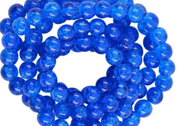 Perles en verre craquelé 6mm bleu