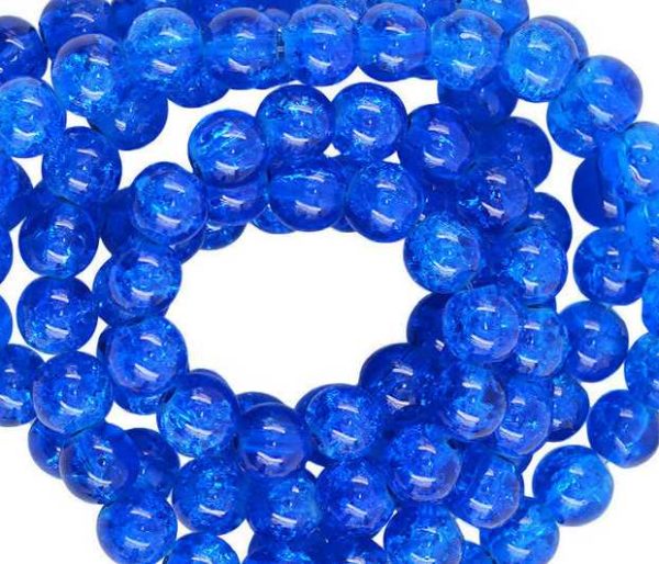 Perles en verre craquelé 6mm bleu