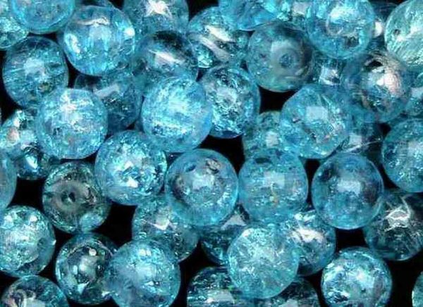 Perles en verre craquelé 4mm bleu cyan