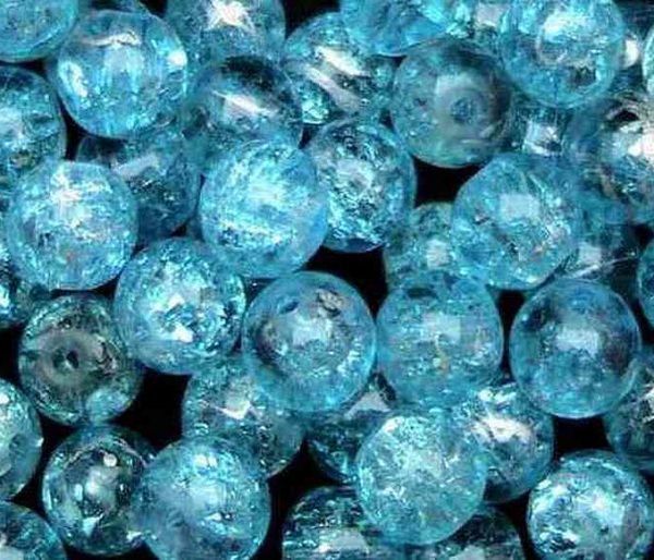 Perles en verre craquelé 4mm bleu cyan