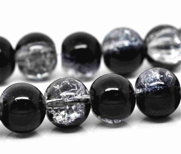 Perles en verre craquelé 4mm bicolores noir cristal