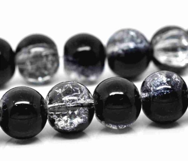 Perles en verre craquelé 4mm bicolores noir cristal
