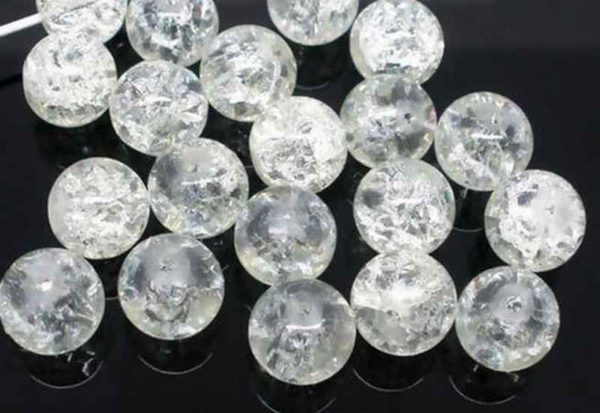 Perles en verre craquelé 4mm blanc transparent