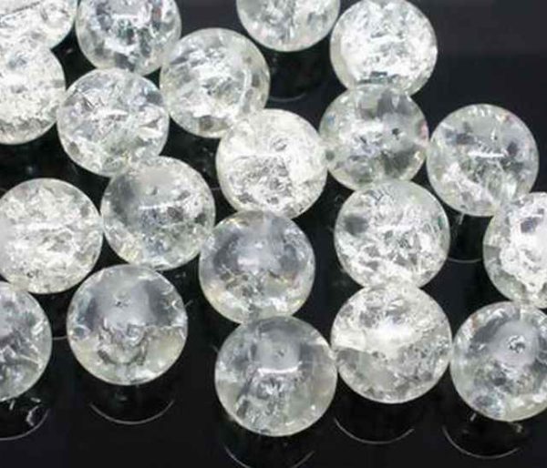 Perles en verre craquelé 4mm blanc transparent