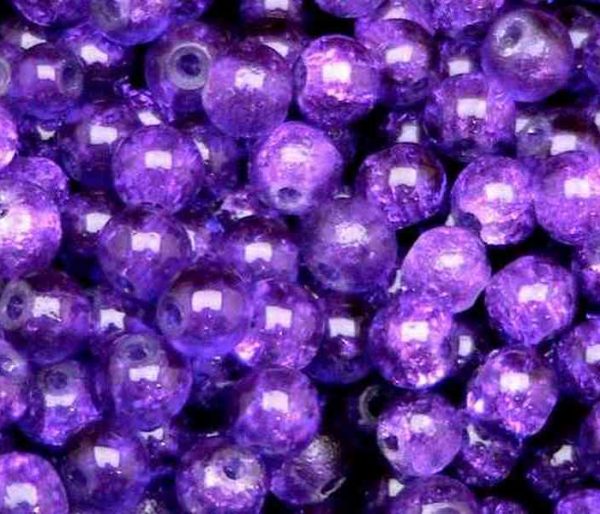 Perles en verre craquelé 4mm violet