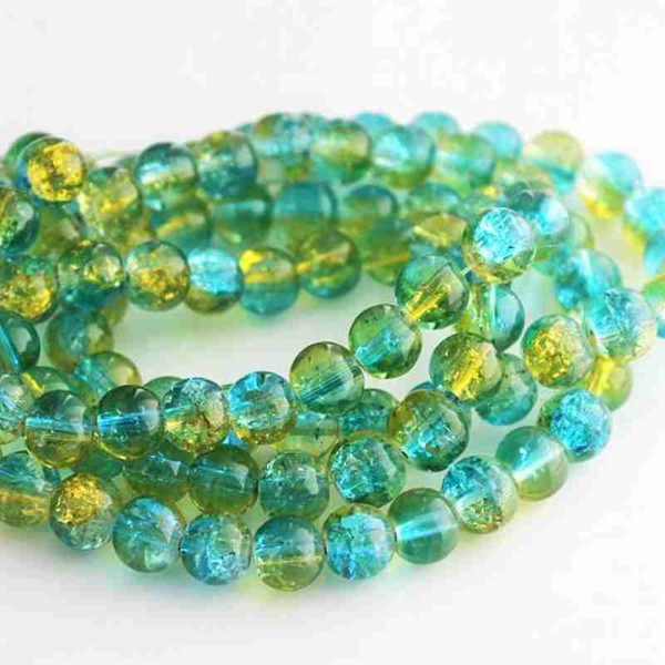 Perles en verre craquelé 4mm bicolores bleu jaune