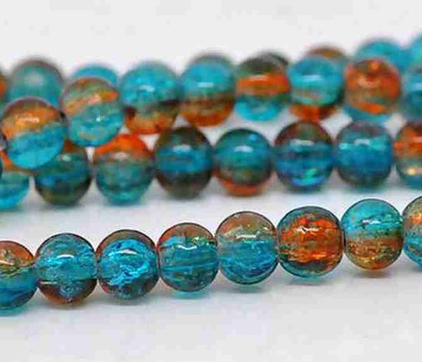 Perles en verre craquelé 4mm bicolores bleu orange
