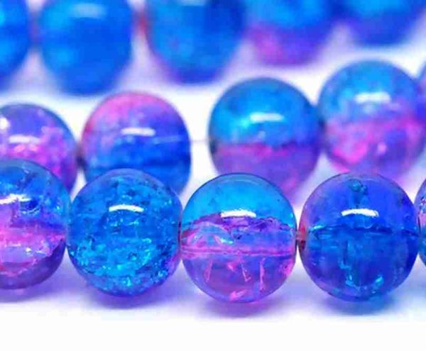 Perles en verre craquelé 4mm bicolores bleu fuchsia