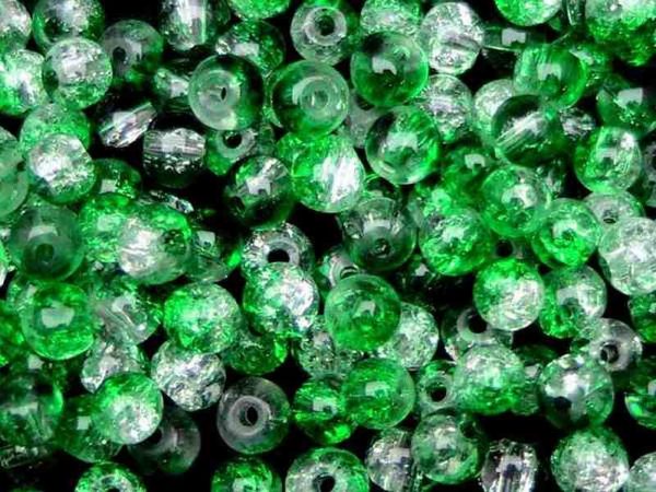 Perles en verre craquelé 4mm bicolores vert cristal