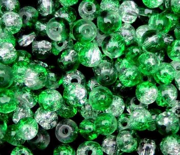 Perles en verre craquelé 4mm bicolores vert cristal