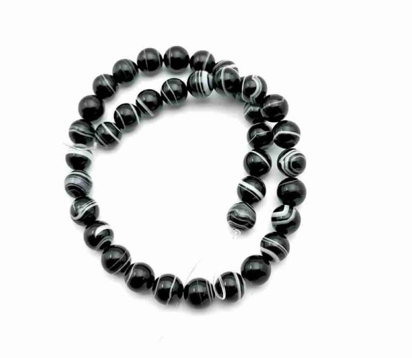 Perles rondes en agate noire striée 6mm