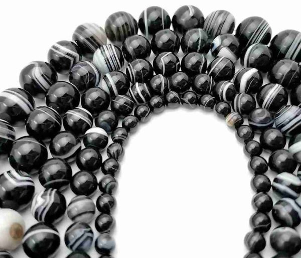 Perles rondes en agate noire striée 10mm