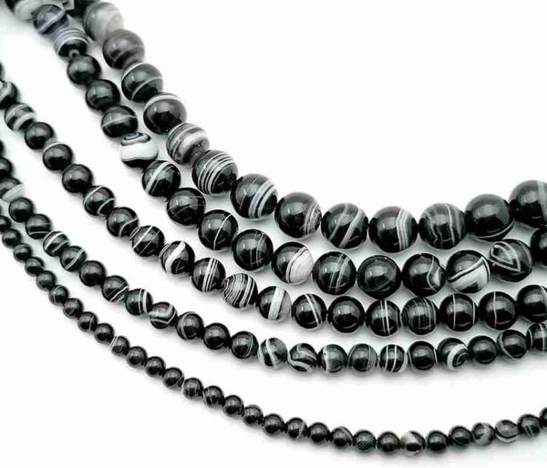 Perles rondes en agate noire striée 8mm