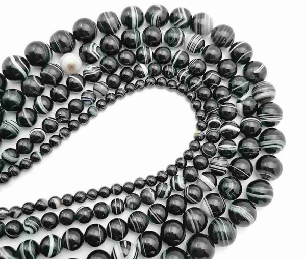 Perles rondes en agate noire striée 12mm