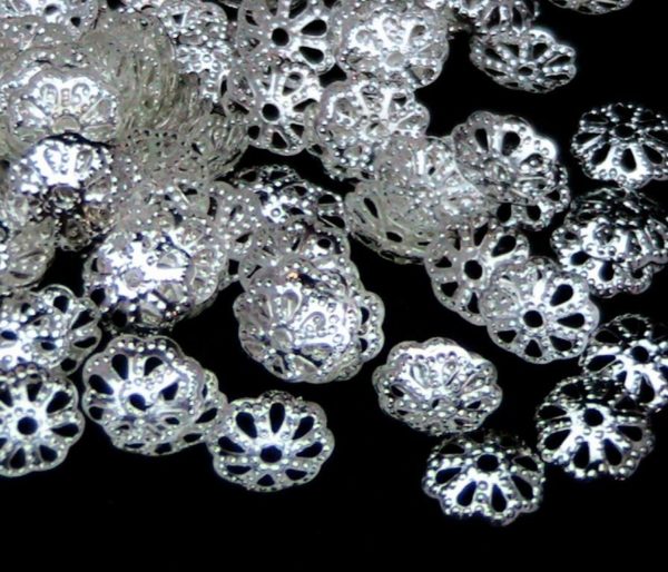 Coupelles de perles fleur filigrane 8mm argenté