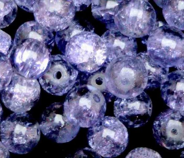 Perles en verre craquelé 6mm lavande foncé