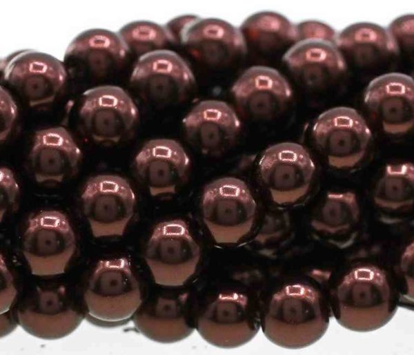 Perles nacrées en verre 4mm brun foncé