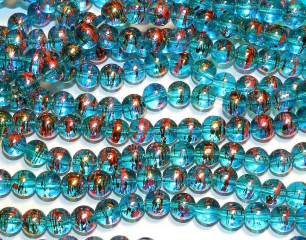 Perles en verre file Drawbench 4mm bleu de mer/doré