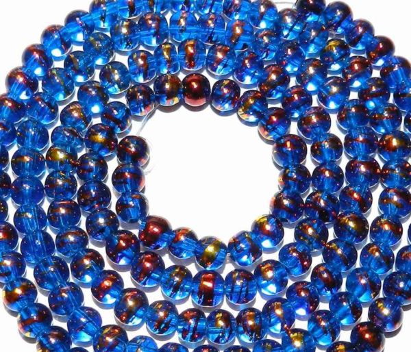 Perles en verre file Drawbench 4mm bleu foncé/rouge/doré