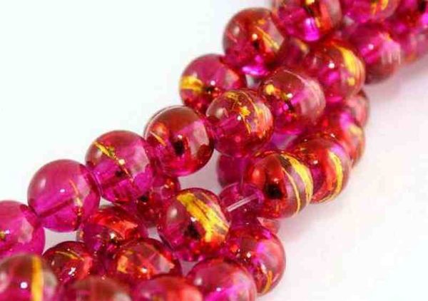 Perles en verre file Drawbench 4mm fuchsia doré