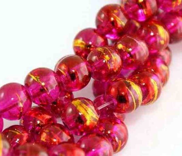 Perles en verre file Drawbench 4mm fuchsia doré