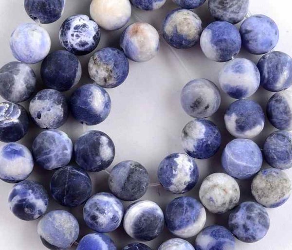 Perles rondes en sodalite bleue aspect givré 10mm