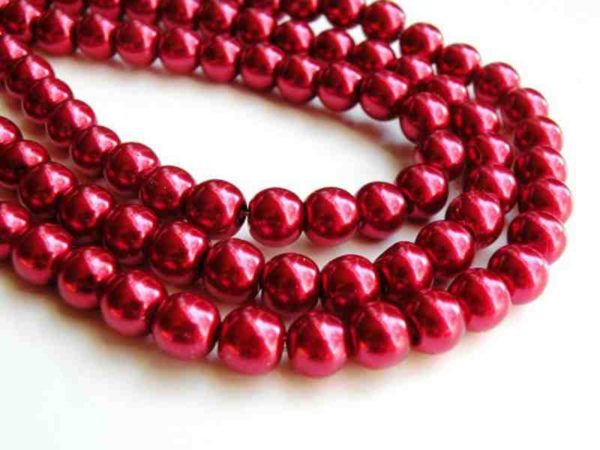 Perles nacrées en verre 4mm rouge