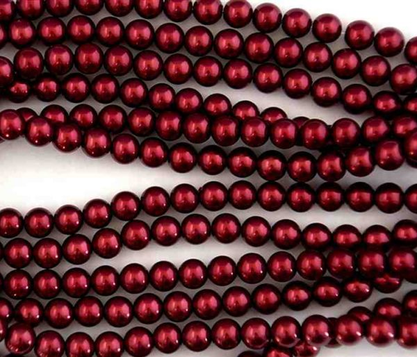 Perles nacrées en verre 4mm rouge bordeaux