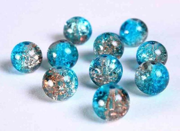 Perles en verre craquelé 4mm bicolores bleu/brun clair