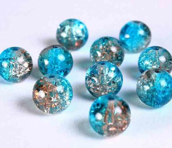 Perles en verre craquelé 4mm bicolores bleu/brun clair