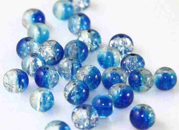 Perles en verre craquelé 4mm bicolores bleu/cristal