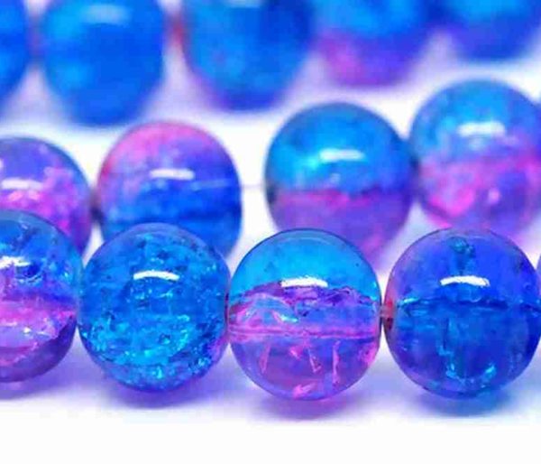 Perles en verre craquelé 4mm bicolores fuchsia-bleu