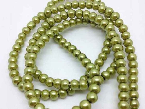 Perles nacrées en verre 4mm vert olive